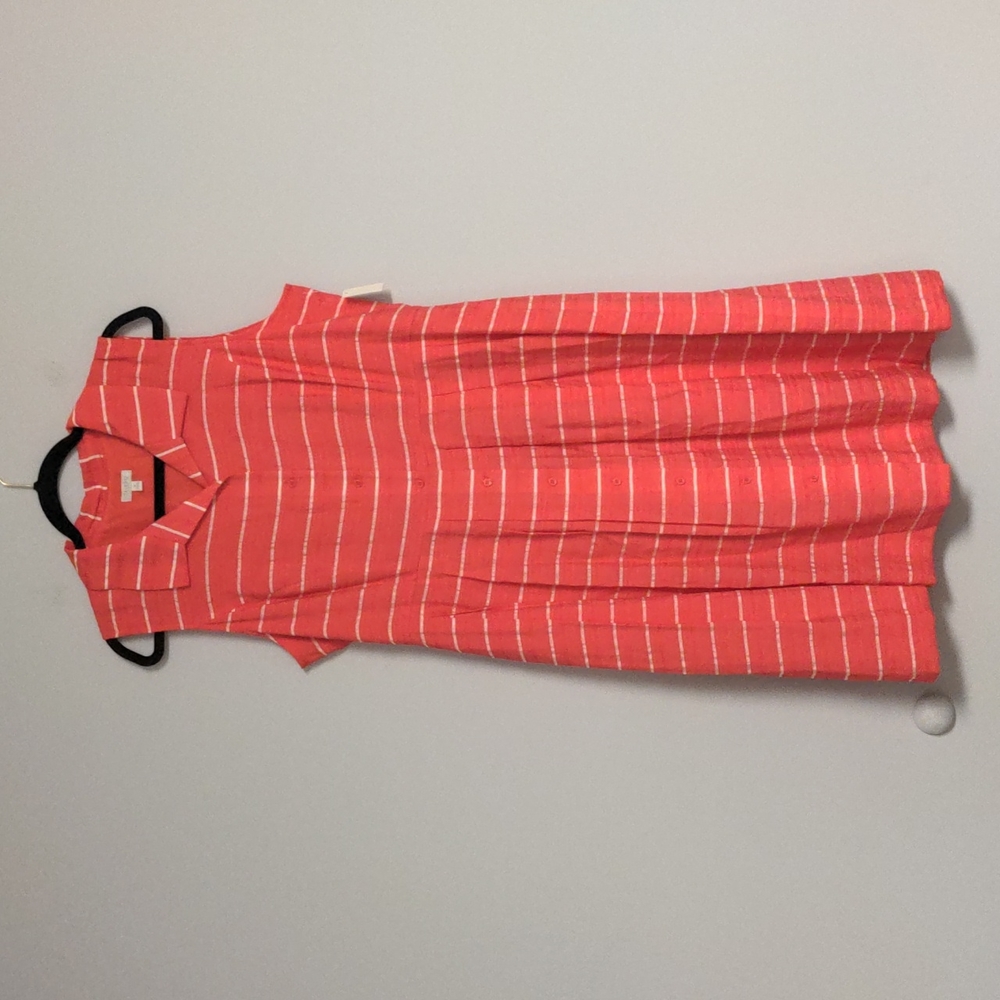NWT Talbots Coral and White Sleeveless Collared Button Down Dress Size 16